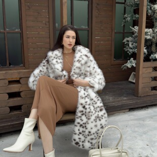 诗美2025冬新款加长款加厚皮草外套女跨境山猫纹环保轻奢辣妹毛毛