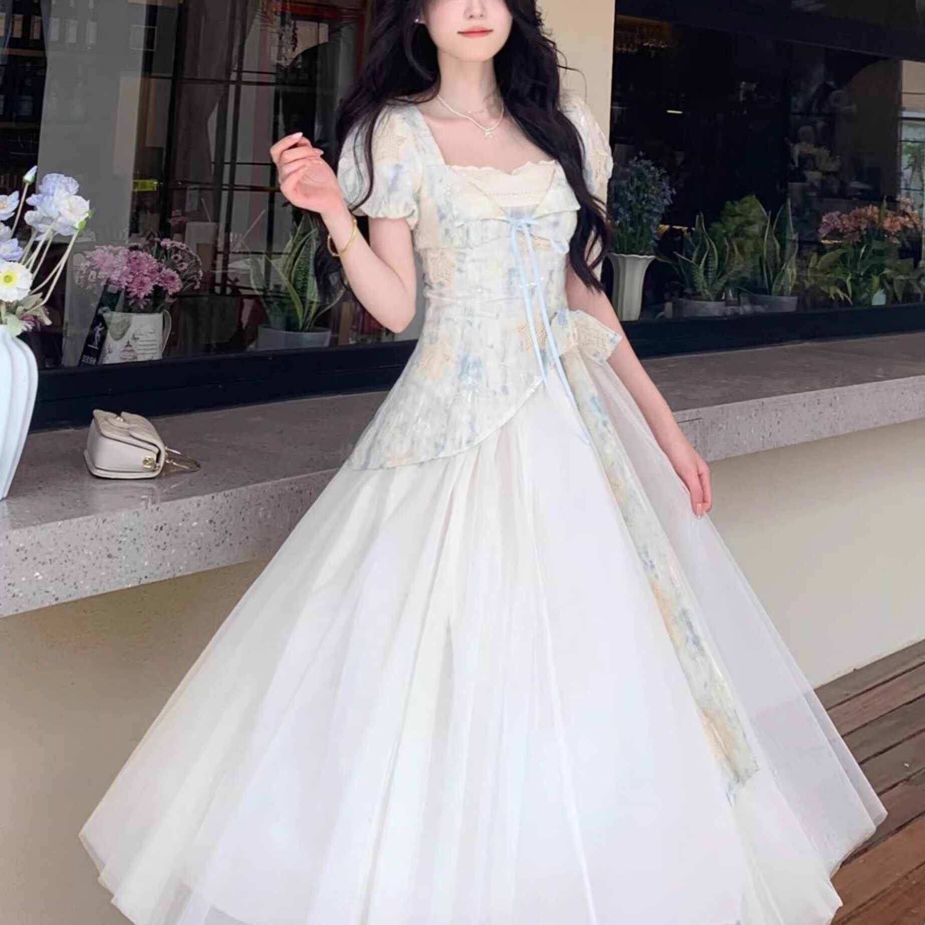法式大码假两件高腰显瘦连衣裙女