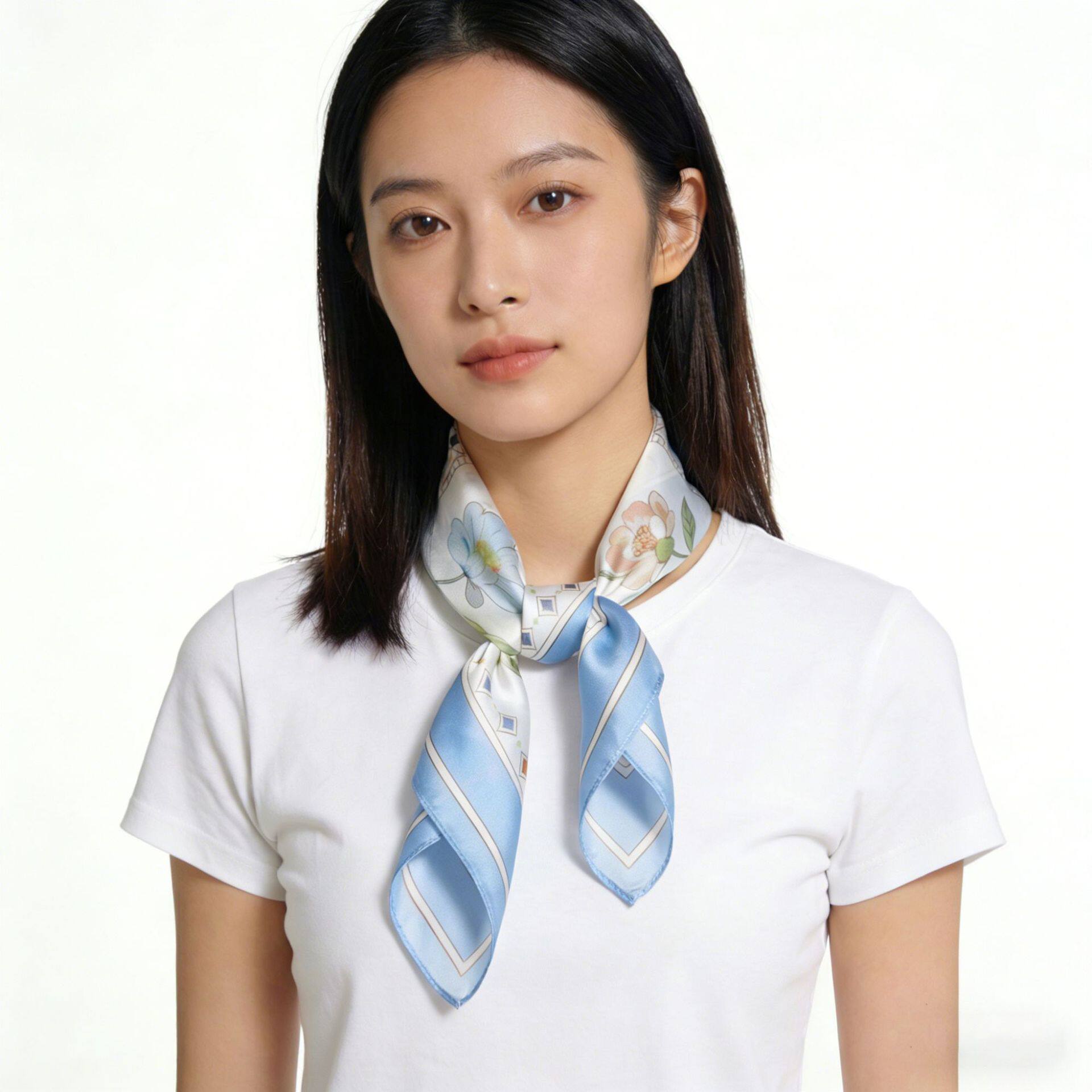 2026新款真丝丝巾女时尚气质桑蚕丝印花小方巾日韩甜美装饰小领巾
