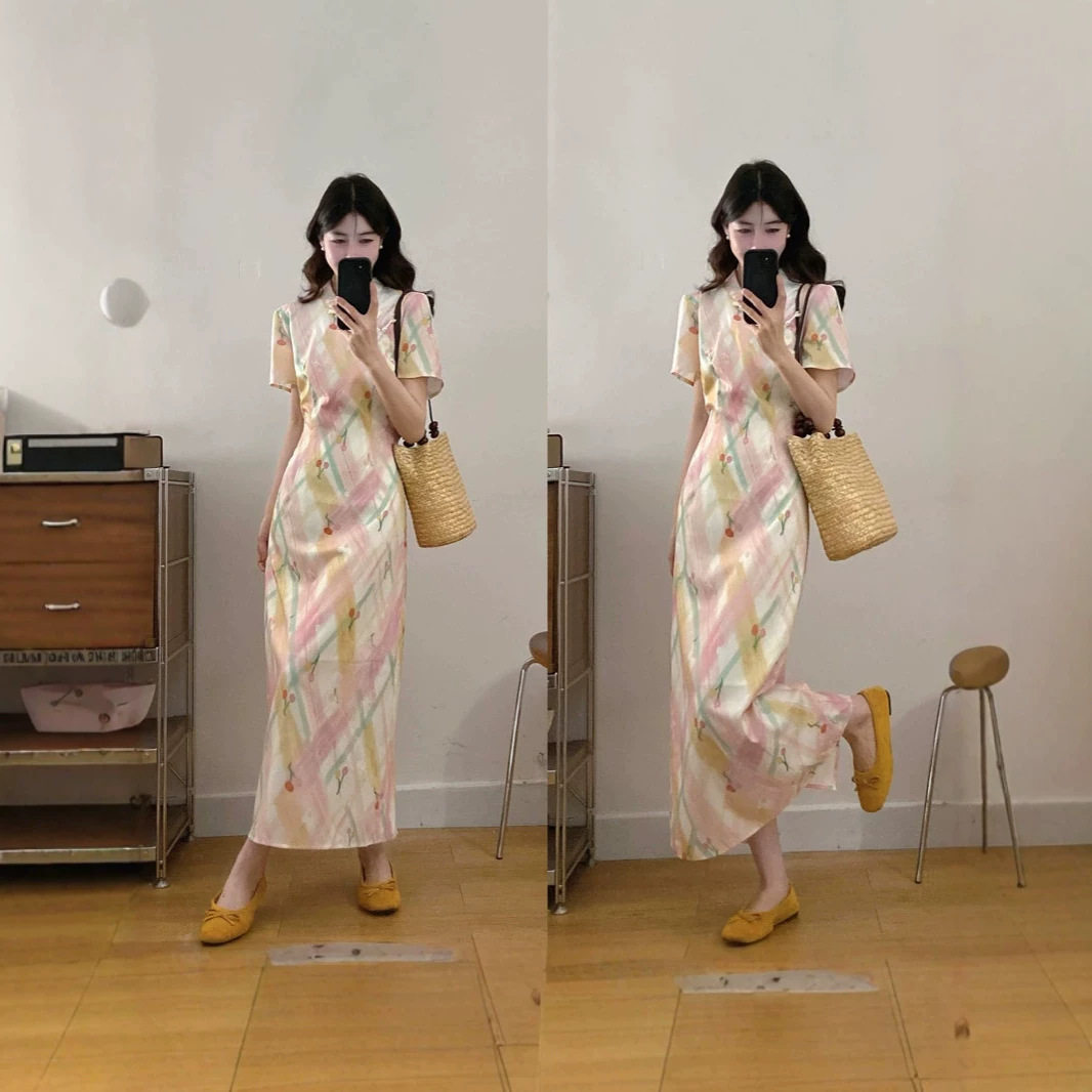 新中式大码显瘦A字旗袍连衣裙夏