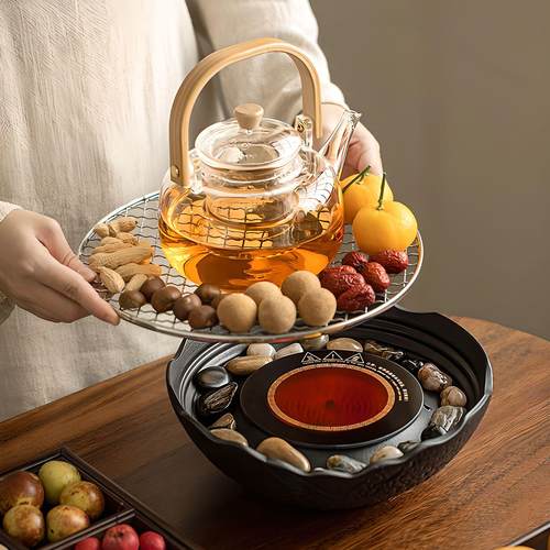 陶瓷围炉煮茶室内家用全套电陶炉花茶茶具套装玻璃煮茶壶一件带发