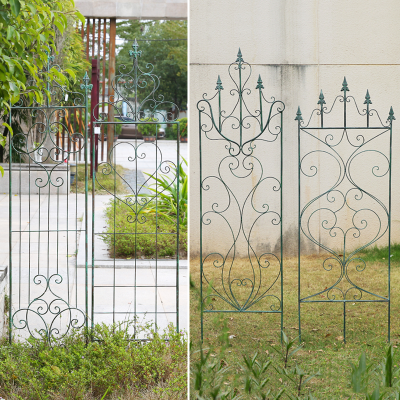 做旧庭院铁艺地插植物爬藤支架阳台网格屏风花架蔷薇花园攀爬架