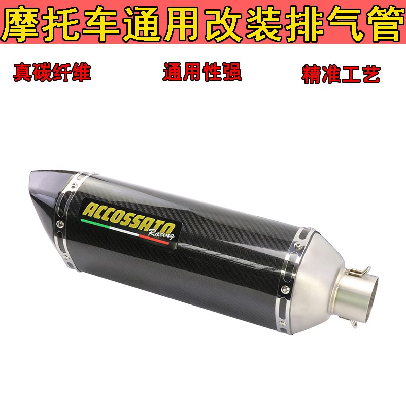 摩托车改装排气管碳纤维排气通用跑车街车直通炸街不锈钢尾段消音