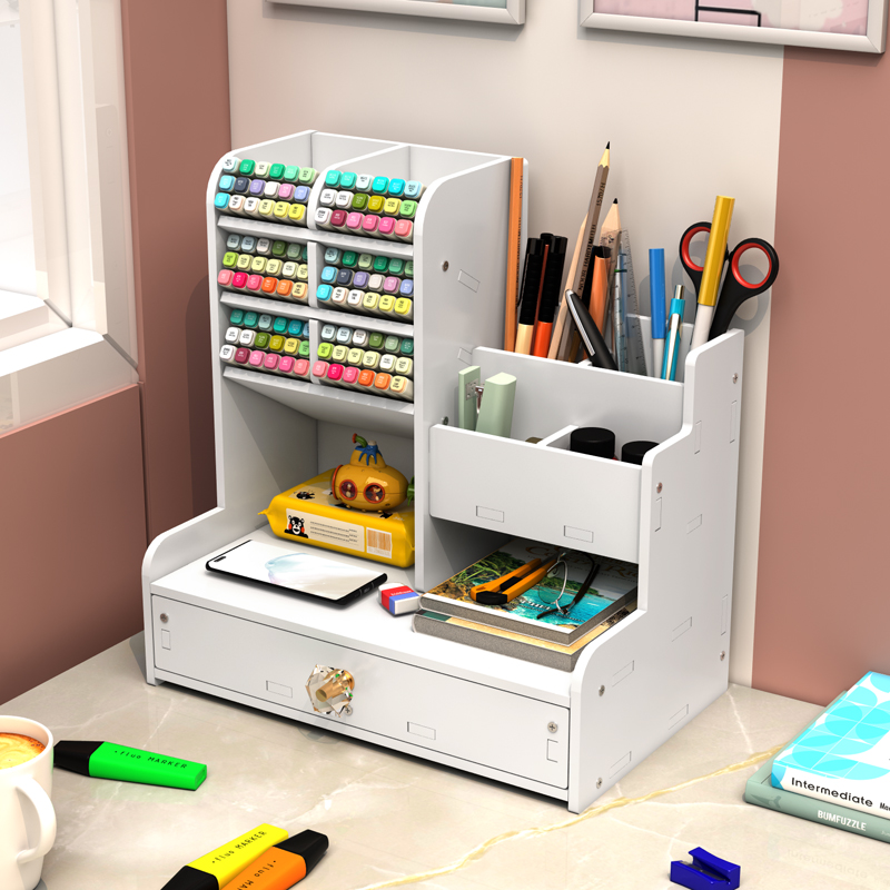 笔筒收纳盒桌面马克笔收纳架水彩笔收纳盒办公室文具置物架铅笔盒