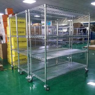 仓库不锈钢展示架子家用带轮镀铬防静电物料架线网货架移动置物架