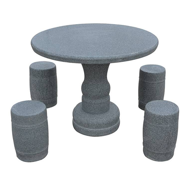 石桌石凳天然花岗岩别墅庭院户外圆形桌子家用茶台大理石桌椅仿古