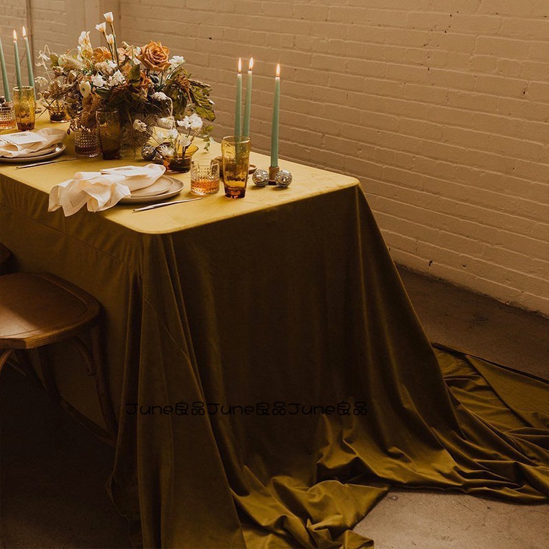 法式宫廷轻奢复古暗金色丝绒桌布现代简约茶歇长条茶几餐桌垫台布