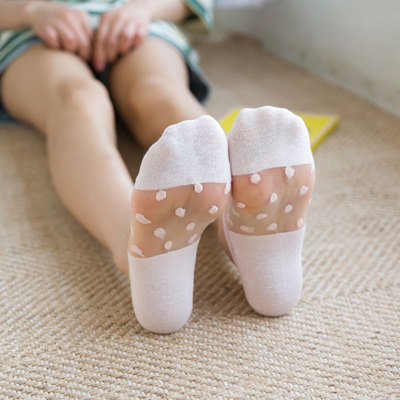 极速Summer Women Transparent Mesh Socks dots Low Cut Invisib