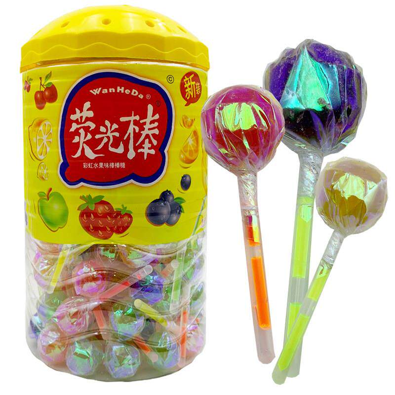 儿童好看的水果味糖果萤光棒棒糖整箱批散装酒吧夜光棒糖罐装桶装