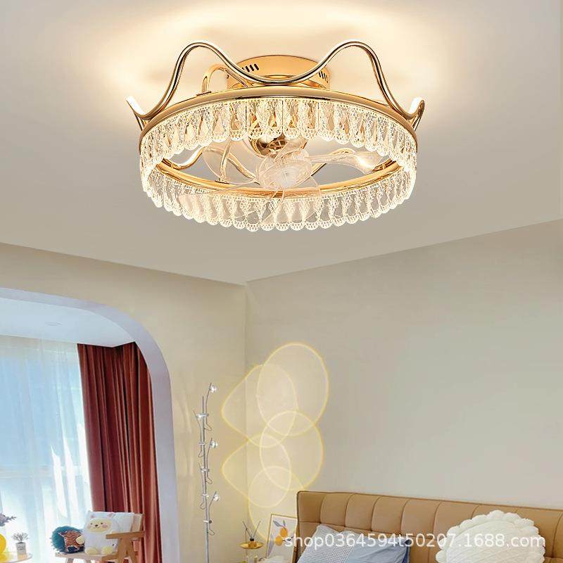 新款直销水晶卧室摇头风扇灯2022新款吸顶灯现代简约餐厅家用电扇