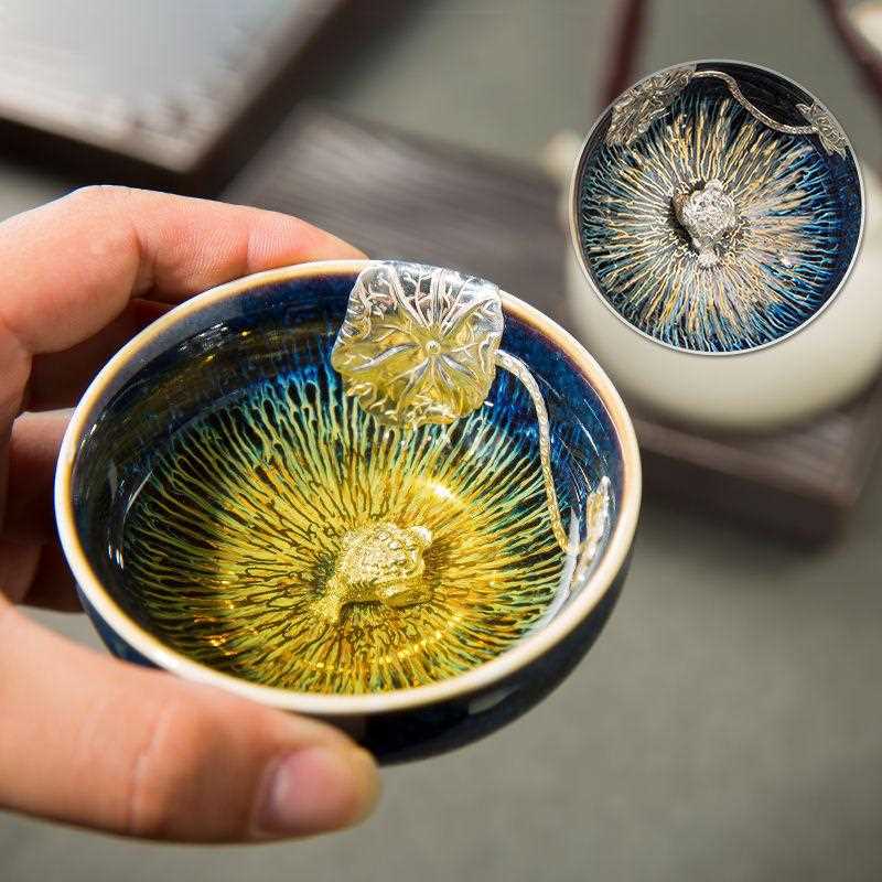 新款直销金丝天目釉茶杯兔毫盏镶银主人杯窑变单杯十二生肖银杯