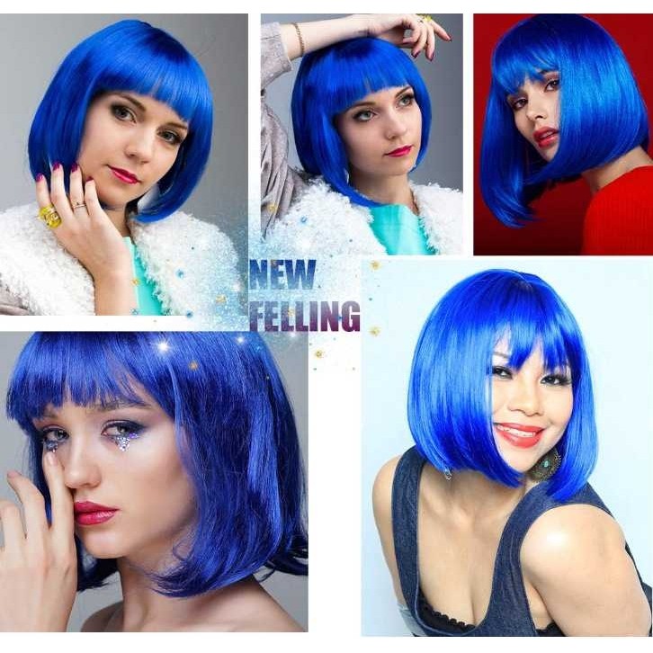 新款直销外贸新品假发女 机制化纤发齐刘海bobo头短直发 欧美蓝色,美发护发/假发,演出假发,淘宝优惠券,粉丝福利购,淘宝优惠卷
