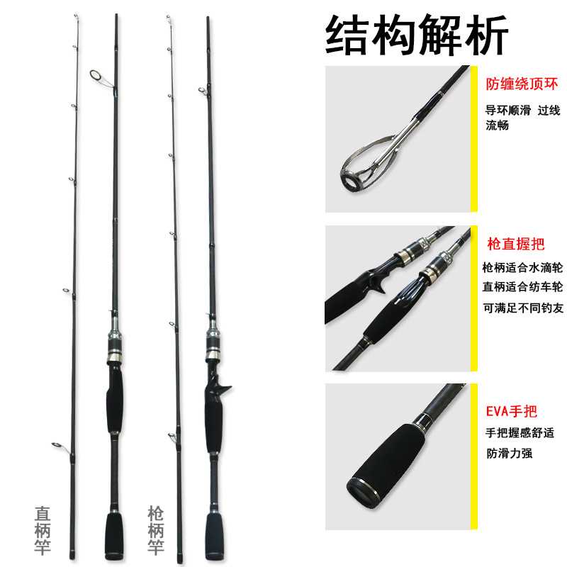 新款直销插节碳素路亚竿M调直柄枪柄远投翘嘴鲈鱼竿微物马口鱼竿