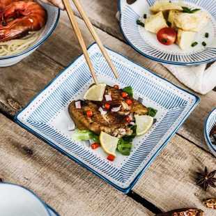 新款 方盘釉下彩6.8寸甜品盘菜盘饭盘寿司盘点心盘陶瓷 直销日式