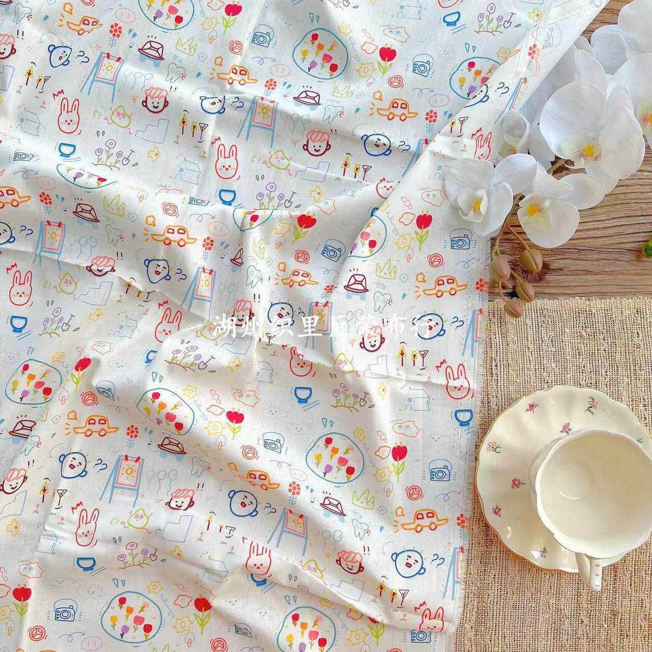 新款直销韩版全棉40支数码印花面料 纯棉卡通涂鸦女装童装亲子装,纺织面料/辅料/配套,汉服面料,淘宝优惠券,粉丝福利购,淘宝优惠卷