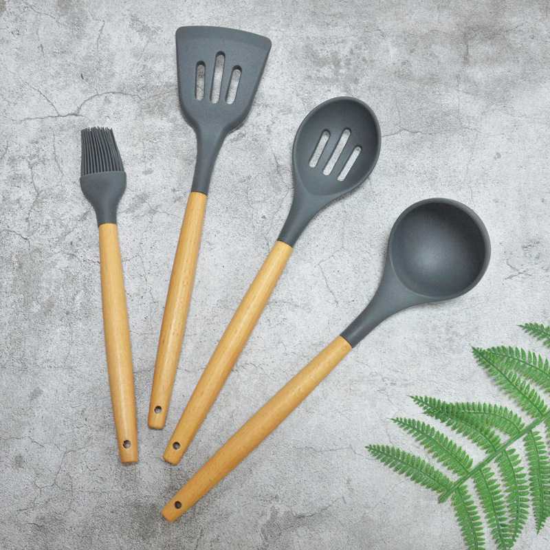 新款直销硅胶铲子不粘锅专用锅铲家用炒菜铲子木柄漏勺汤勺子厨具