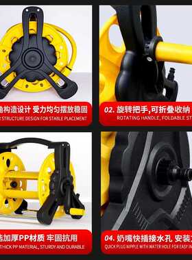 新款直销塑料黄色手提式水管车水管收纳收管架花园水管支架卷管器