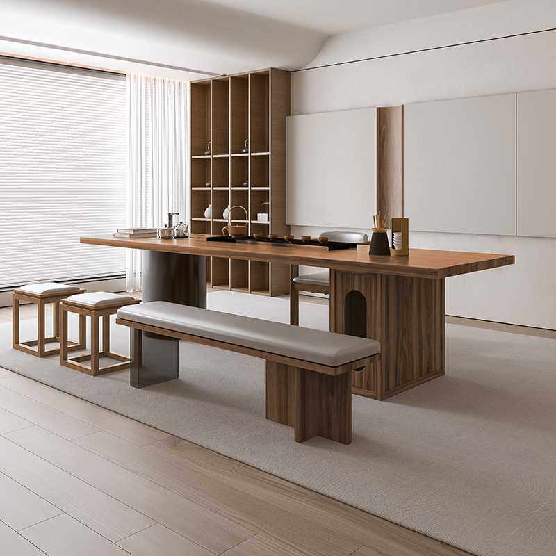 新款直销现代简约带茶盘一体式泡茶桌侘寂风实木茶桌椅组合新中式,住宅家具,家用茶台/茶桌,淘宝优惠券,粉丝福利购,淘宝优惠卷