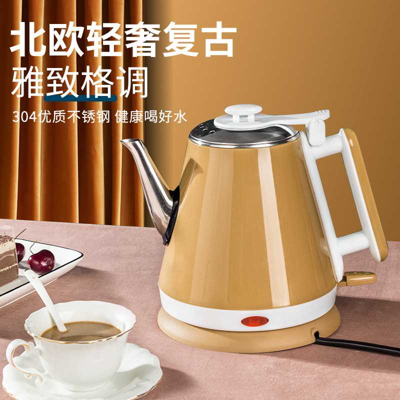 新款直销跨境北欧电热水壶不锈钢304自动烧水壶电茶壶酒店长嘴开