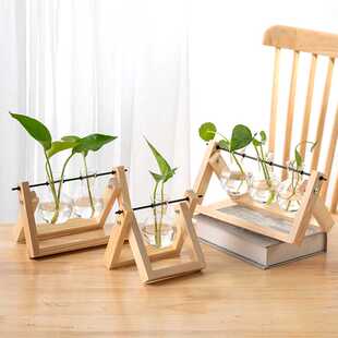 新款直销创意水培花瓶简约木架花瓶小清新客厅简约装饰摆件桌面绿