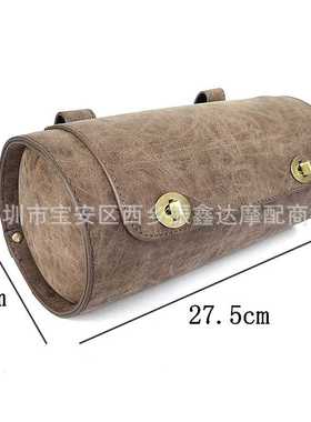 新款直销电动车摩托车边包自行单车复古灰色皮革圆筒后座尾包通用