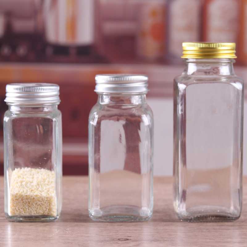 新款直销现货方形透明玻璃调料瓶密封开孔盖调味瓶厨房用品调料罐