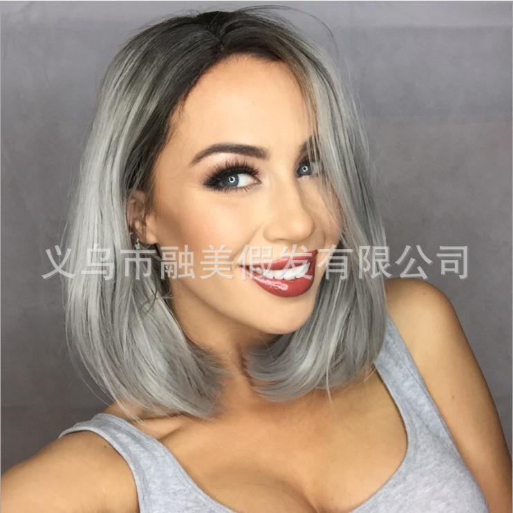 新款直销染色欧美假发女生 bobo头短直发 中分波波假发套工厂