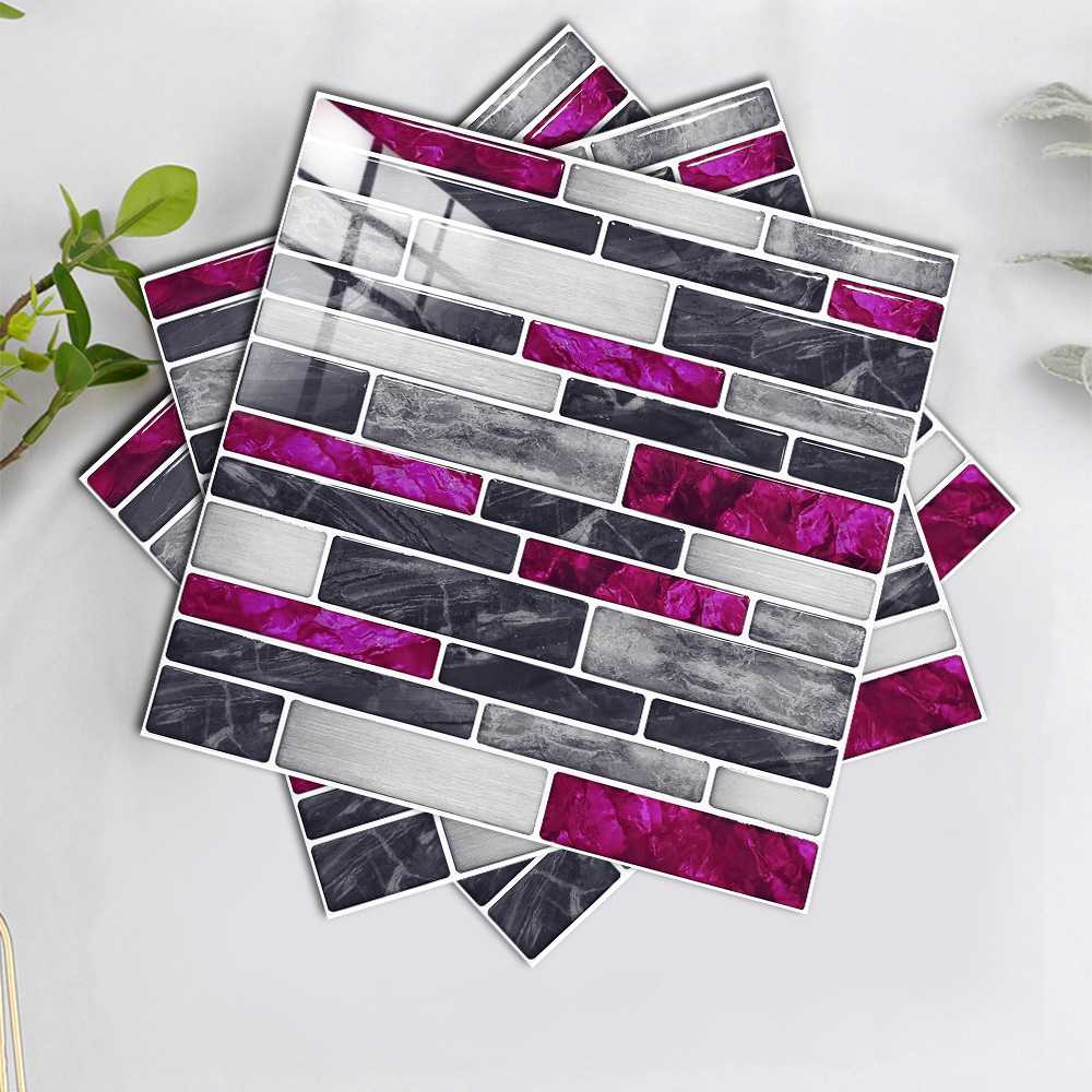 新款直销跨境平面紫色仿真大理石压花水晶硬片瓷砖贴厨房后挡板装