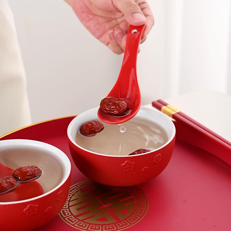 新款直销婚庆改口敬茶杯陶瓷喜碗喜杯新婚礼物对碗筷结婚用品实用