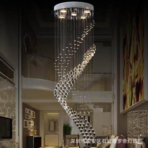 新款直销跨境简约水晶吊灯 现代创意复式楼梯小吊灯 圆形个性LED