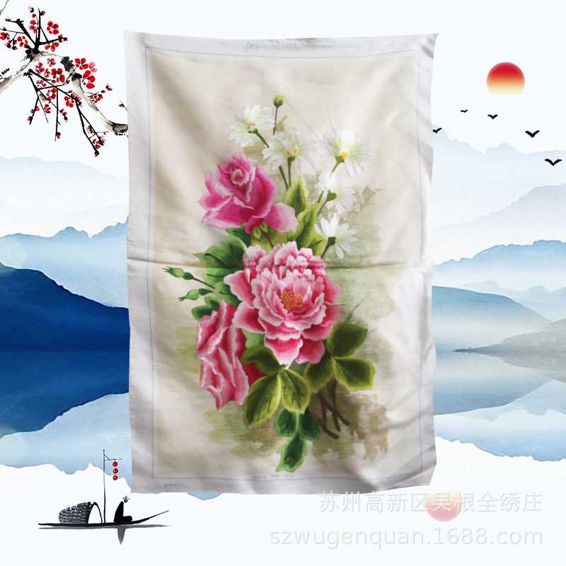 新款直销苏绣装饰画客厅书房办公室挂画苏州手工刺绣未装裱牡丹8图片