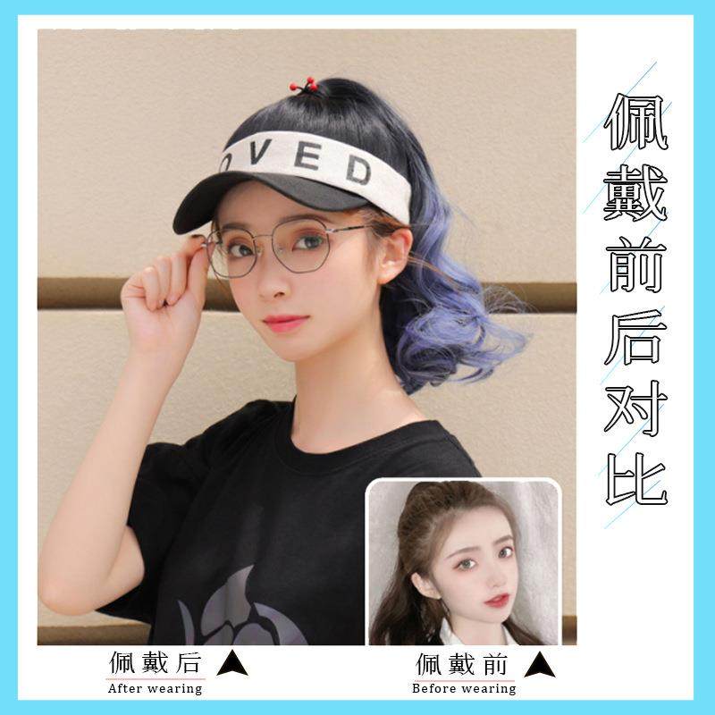 新款直销假发帽子一体女长卷发遮阳帽时尚仿真渐变色夏季长发字母