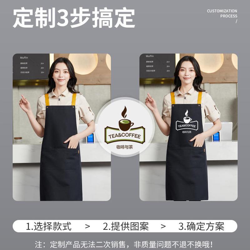 新款直销外贸跨境加厚加长涤棉帆布背带围裙定制印字餐饮高端围裙