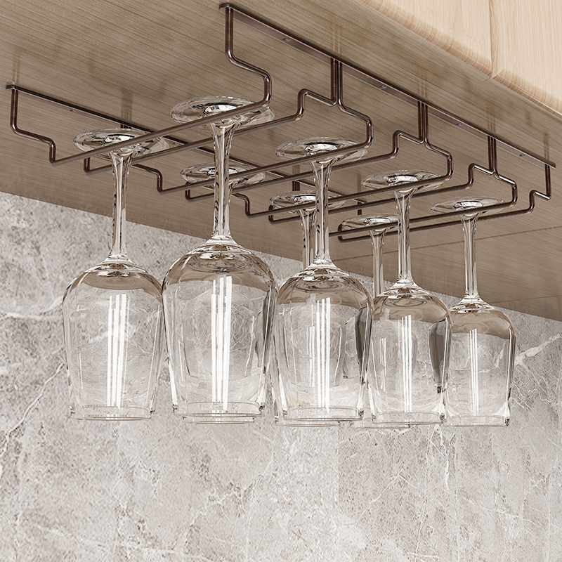 新款直销红酒杯架杯子收纳架沥水架不锈钢拉丝古铜色家用悬挂式高