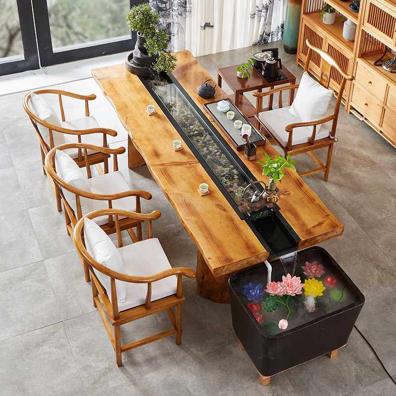 新款直销实木茶桌自动循环流水养鱼大板茶台办公室茶楼会客接待功,住宅家具,家用茶台/茶桌,淘宝优惠券,粉丝福利购,淘宝优惠卷