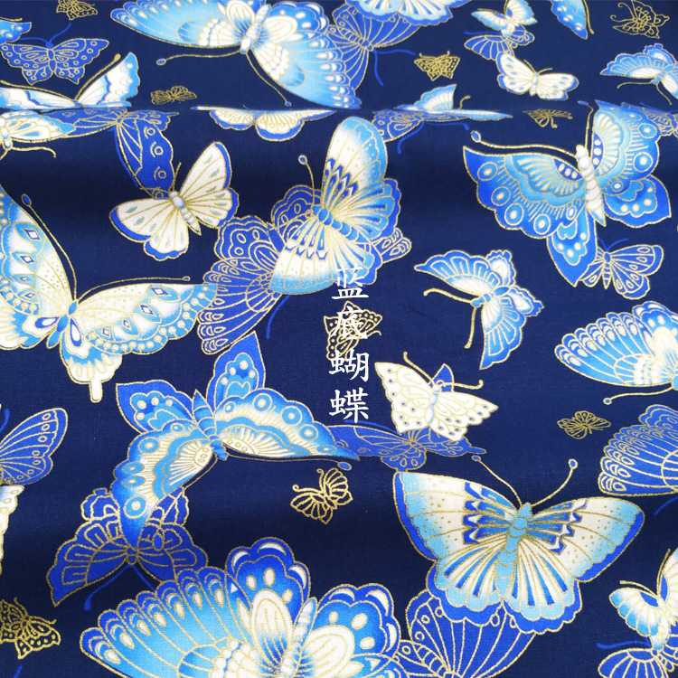 新款直销纯棉烫金和风布料蝴蝶 汉服和服旗袍口金包手工布料现货8