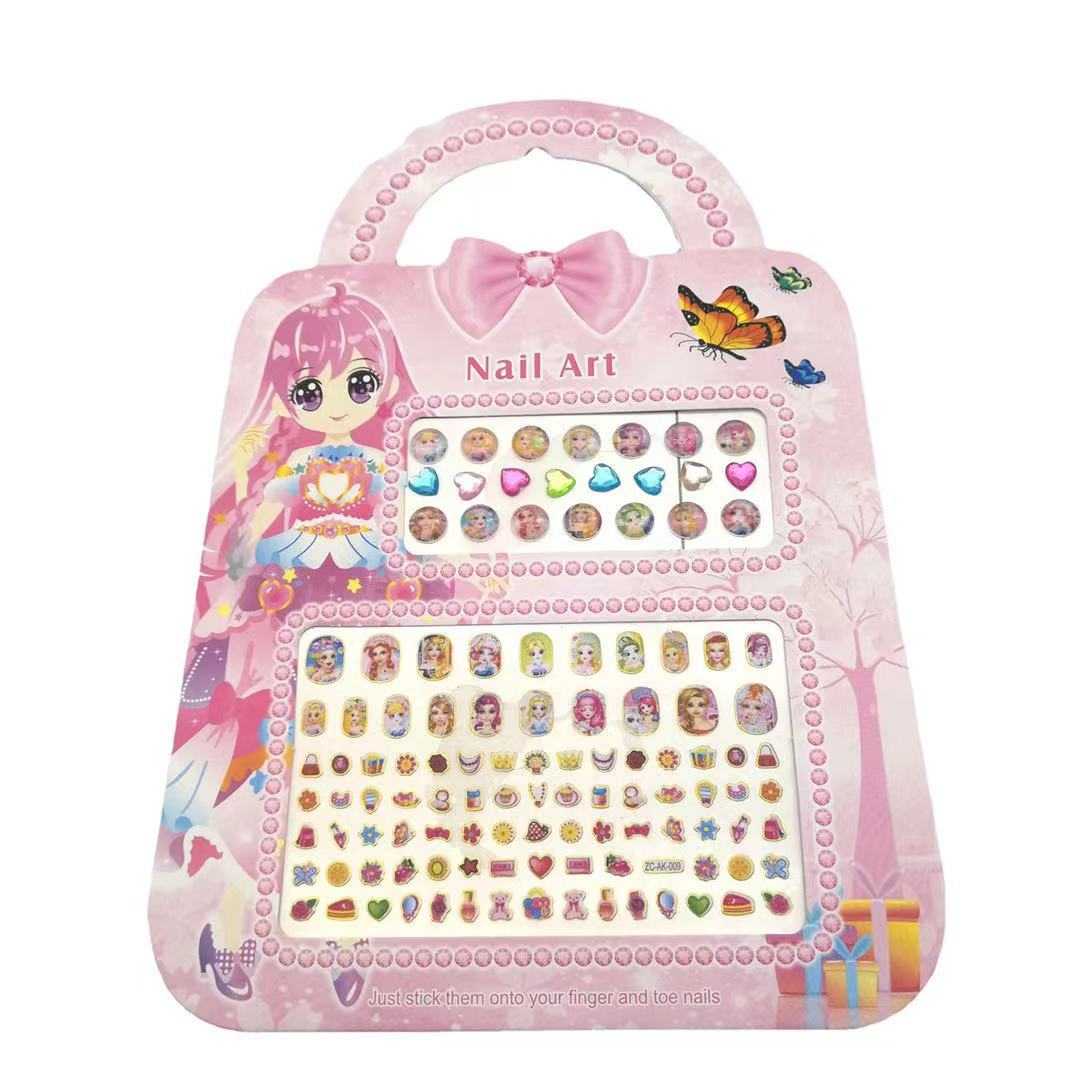 新款直销新款儿童手提美甲贴 指甲贴套装亚克力钻石 卡通女孩指甲