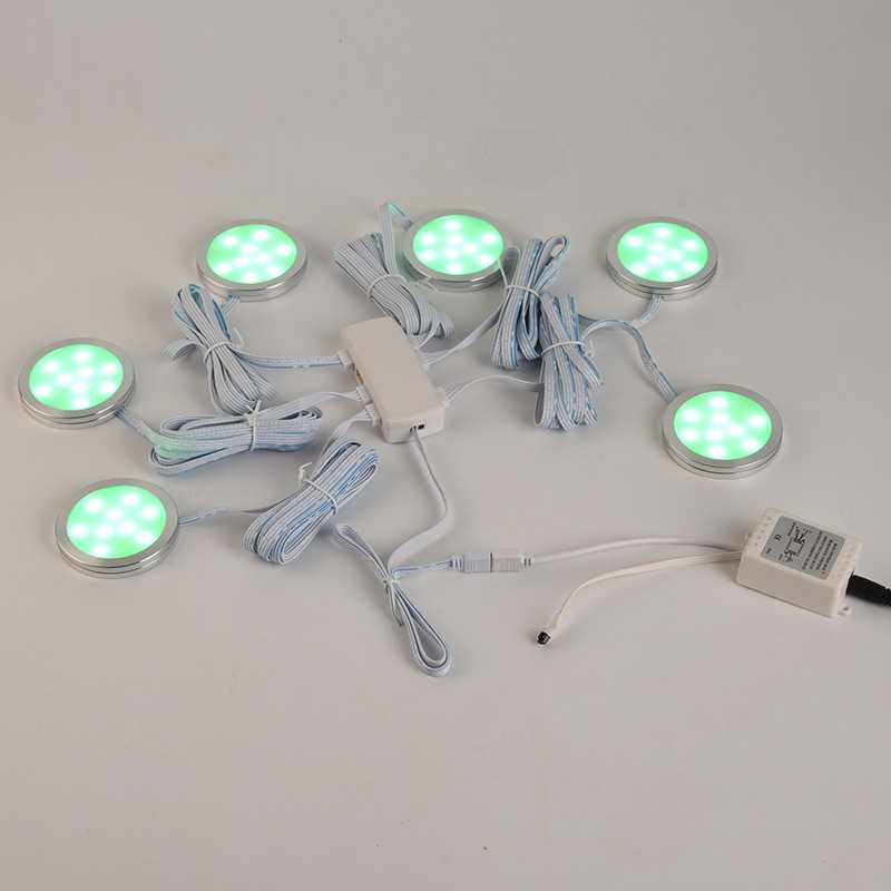 新款直销LED圆形橱柜灯七彩圆灯房车灯套装车载点烟器汽车氛围灯R