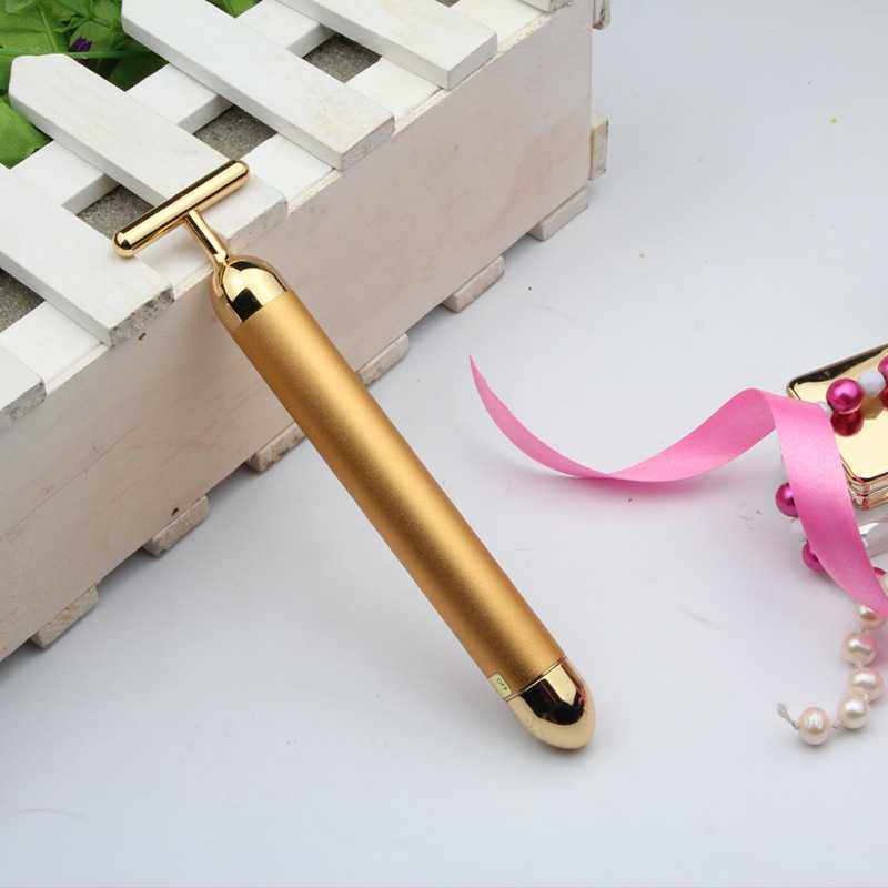 新款直销24K滚轮黄金棒面部V脸按摩棒V脸仪T形电动美容棒眼部按摩