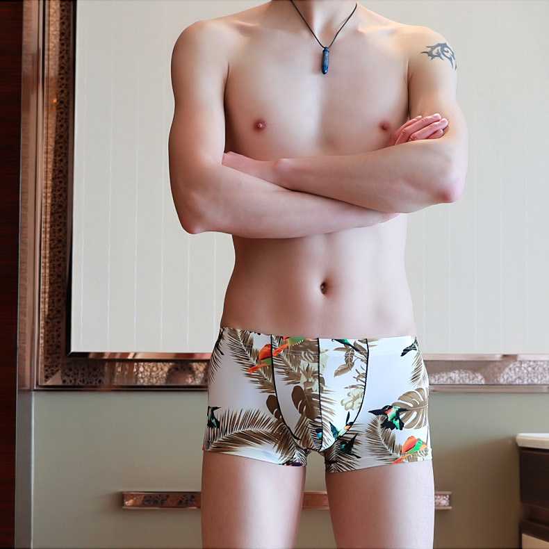 新款直销WJ网将男士内裤平角裤低腰锦纶薄款中弹时尚印花U凸3033-