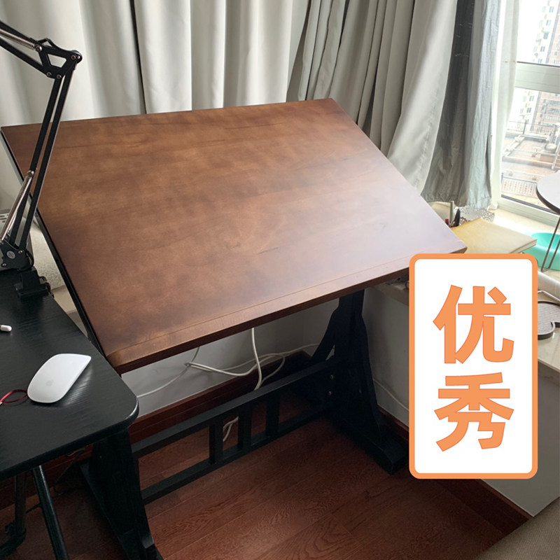 美术画画桌铁艺绘图桌美术办公桌设计师书桌实木工作台绘画桌画案图片