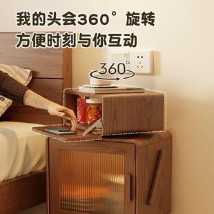实木床头柜家用卧室置物柜客厅创意边柜机器人侧边带灯儿童床边柜