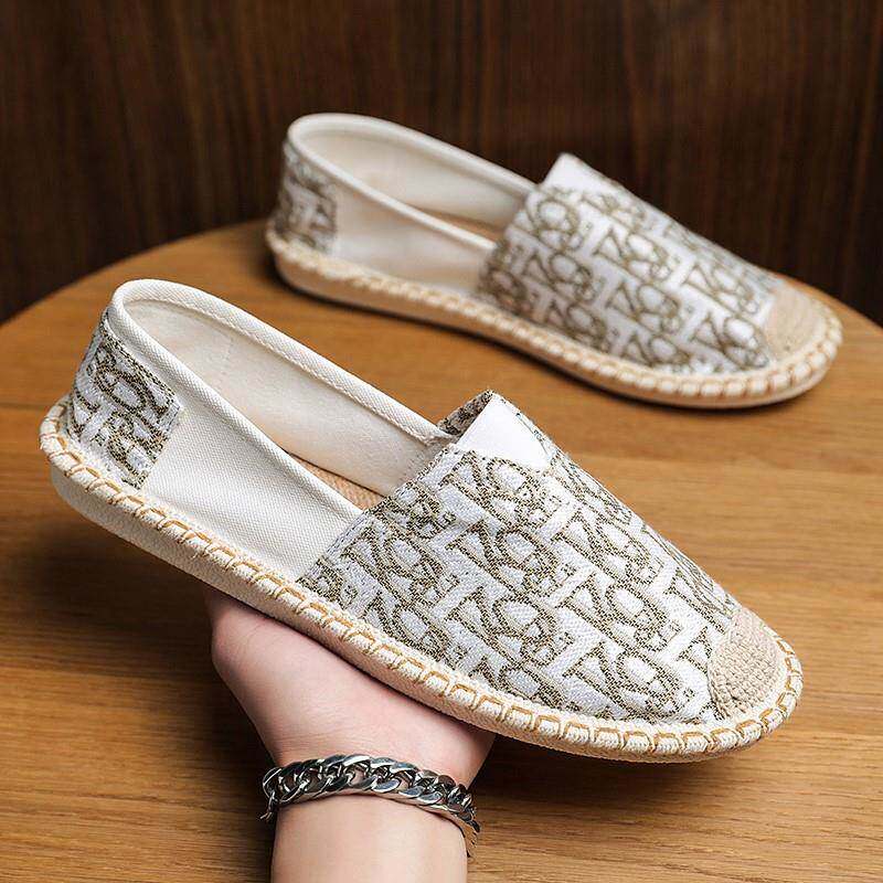 帆布鞋2025春夏新款男鞋透气休闲一脚蹬懒人开车鞋轻便套脚渔夫鞋