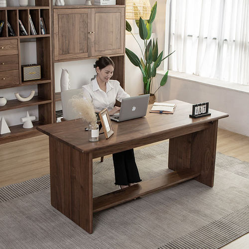 北欧全实木黑胡桃木书桌现代简约型日式电脑桌原木办公桌家用茶桌