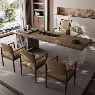 轻奢岩板茶桌椅组合别墅大平层酒店办公室会客大户型一体泡茶台