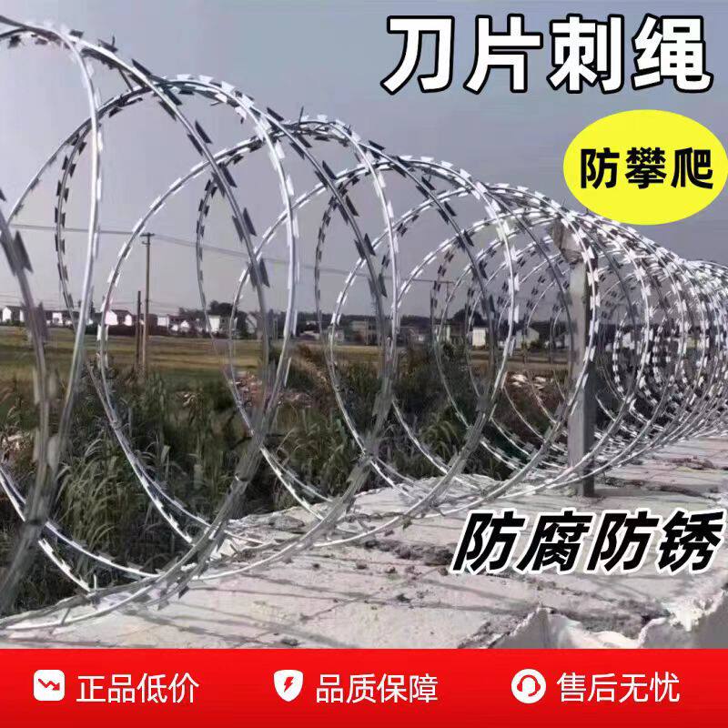 刀片刺绳不锈钢刺网围墙防护热镀锌防腐防锈滚笼监狱围墙刺丝滚笼