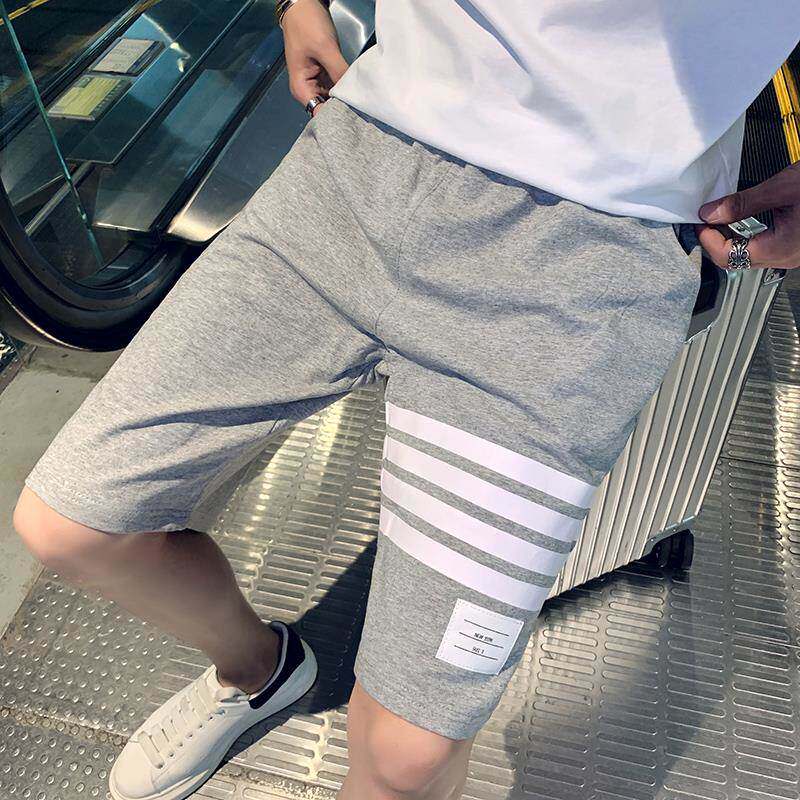 潮牌条纹五分裤男夏季新款大码宽松百搭短裤时尚直筒休闲运动裤子