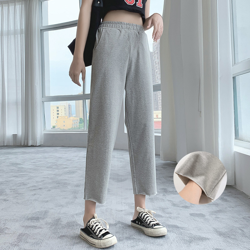 直筒纯棉运动卫裤女2025新款夏季薄款高腰显瘦宽松小个子休闲阔腿