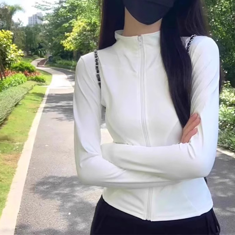 冰丝防晒衣女款夏季2025新款白色修身开衫外套瑜伽健身衣薄款上衣