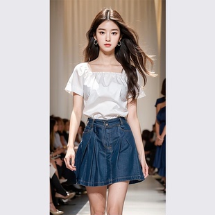 小个子夏装 显瘦减龄时髦洋气 减龄搭配一整套牛仔连衣裙子套装 女装